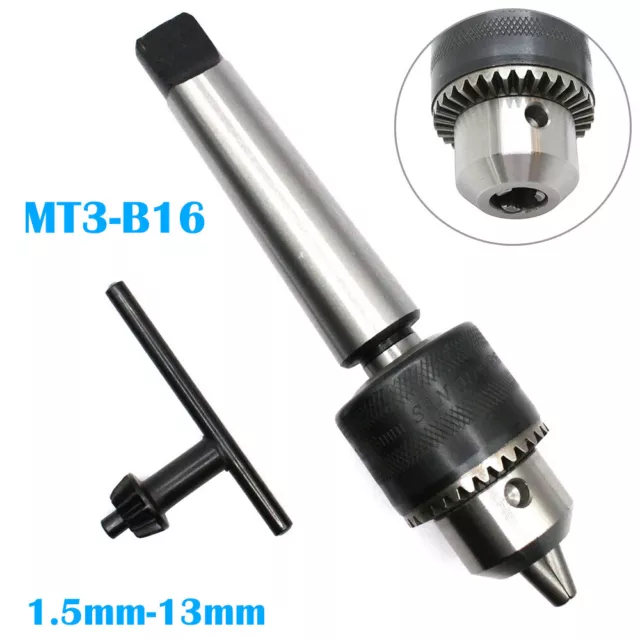 MT3 Drill Chuck (1.5mm-13mm) for Lathe Tailstocks - Morse Taper 3 to B16 Arbor