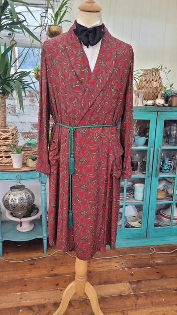 VINTAGE Art Déco atmosfera, Giacca Fumo ROSSA Paisley Abito Tootal 44 C
