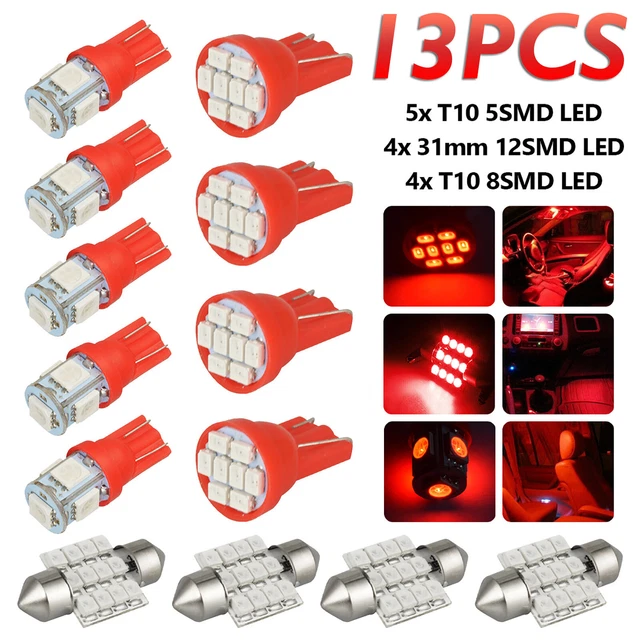 13x Red Car LED Lights Interior Package Kit for Dome License Plate Lamp Bulbs
