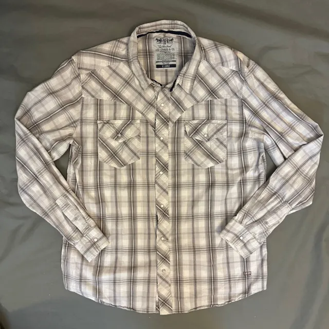 Levis Strauss Western Shirt Mens XL Gray Long Sleeves Pearl Snap Button Up