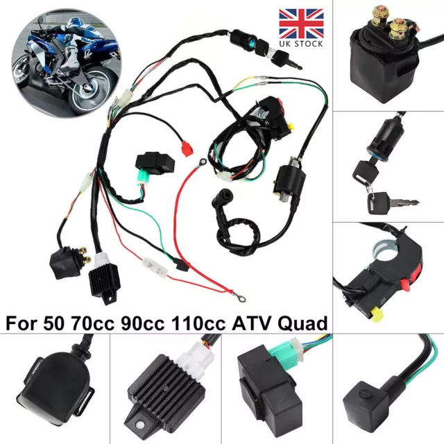 CDI Wire Harness Wiring Loom Coil Rectifier Kit For 50cc-110cc ATV Quad Pit Bike