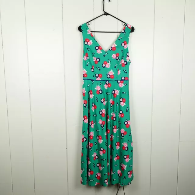 Boden Floral V Neck Fit and Flare Sleeveless Summer Dress Womens SZ US 10R Green