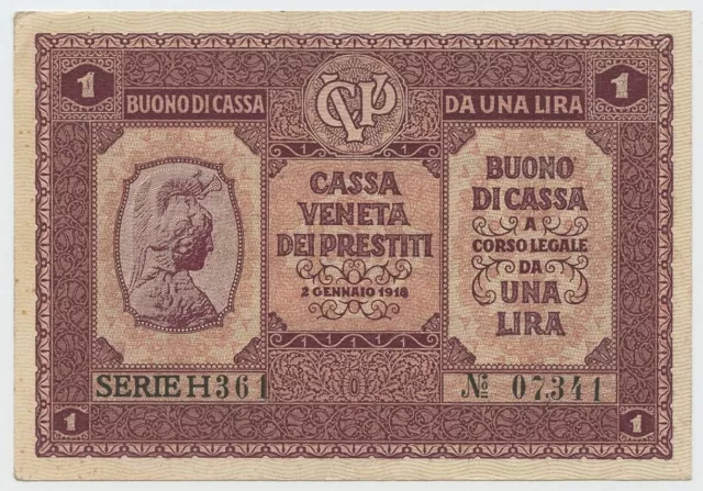 1 Lira Cassa Veneta Dei Prestiti Occupazione Austriaca 02/01/1918 Spl/Spl+