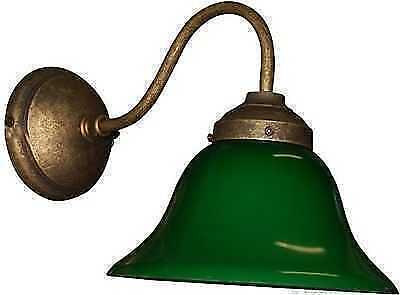 Applique lampada parete in ottone brunito con vetro opaline verde
