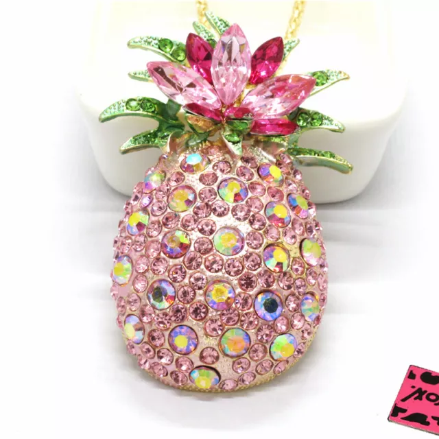 Fashion Pink Bling Fruit Pineapple Crystal Pendant Chain Women Necklace