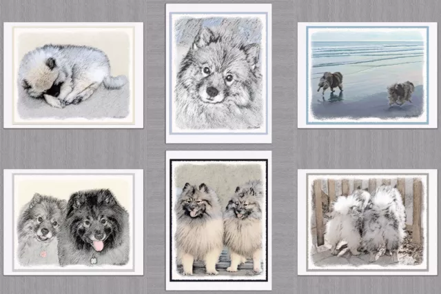 6 Assorted Keeshond Dog Blank Art Note Greeting Cards