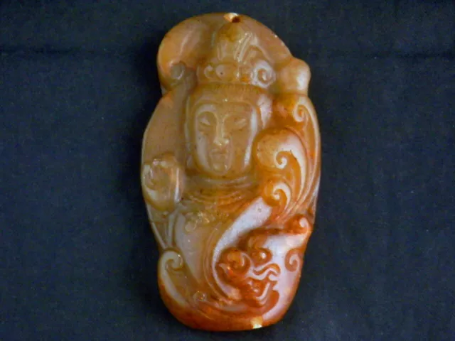 Excellent Chinese Old Jade Hand Carved *KwanYin & Dragon* Pendant II004