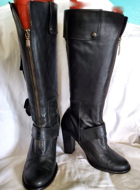Harley Davidson Womens Caylee Black Leather Boots 85065 Knee High Heeled SZ 8.5