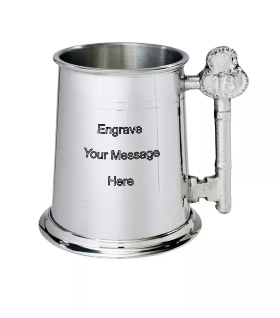 NEW Personalised 1 Pint 18 Key Handle Pewter Tankard Any Message Engraved