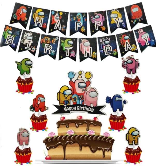 AMONG US HAPPY Birthday Banner Cake Cupcake Topper Party Decoration Set