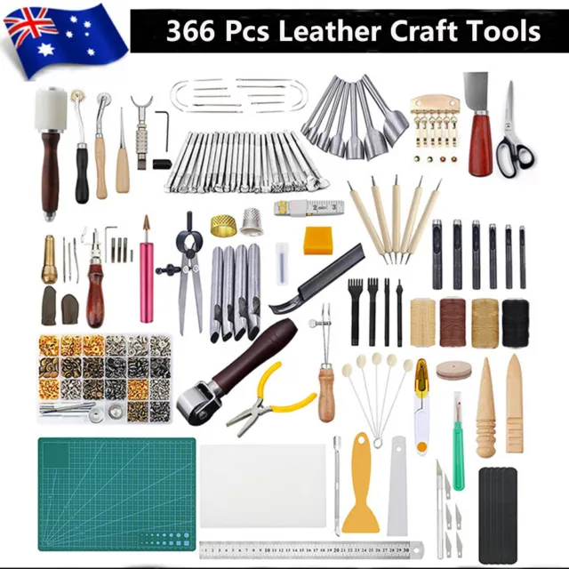 Leather Craft Hand Tool Kit Stitching Sewing Stamping Punch Carve Set 59/366Pcs