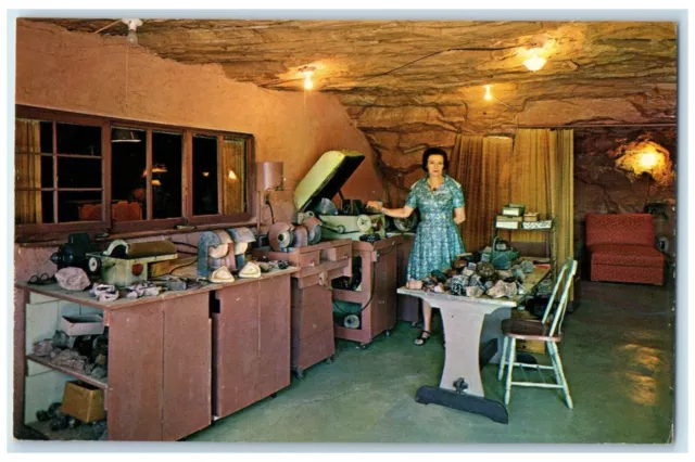 c1960 Interior Lapidary Hole N Rock Home Moab Utah UT Vintage Antique Postcard