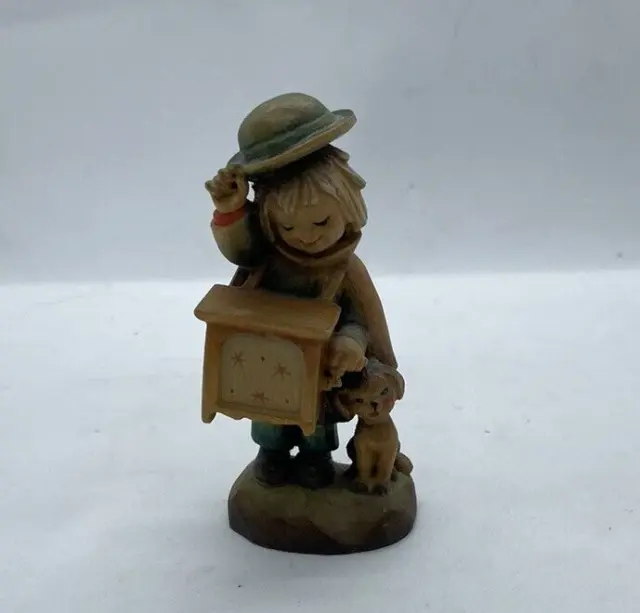 Anri Ferrandiz 3" "HURDY GURDY" Boy Figurine Wood Carving with Lil Dog Italy