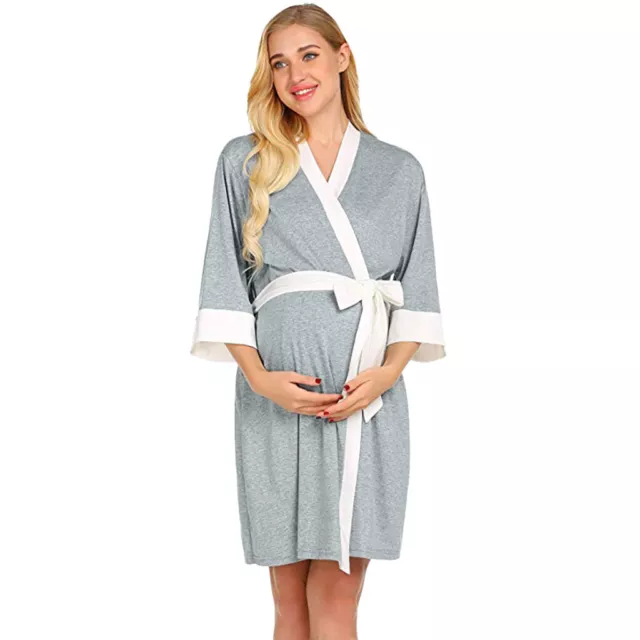 Maternity Nursing Robe Delivery Nightgowns Hospital Breastfeeding Gown 2