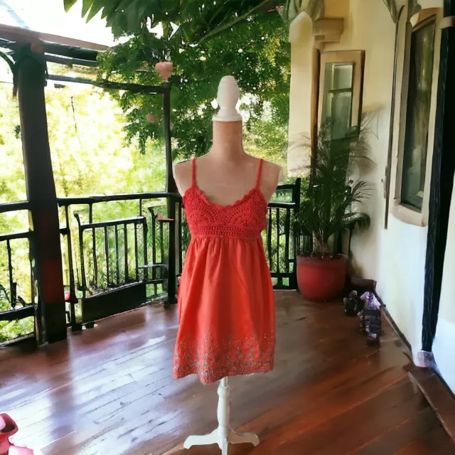 American Rag Orange Women's Crocheted  Cotton Sequin Bohemian Dress Size Med