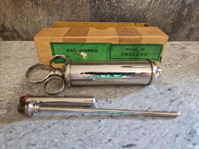 Vintage Ear Irrigation Syringe Metal Medical Instrument, Made In England