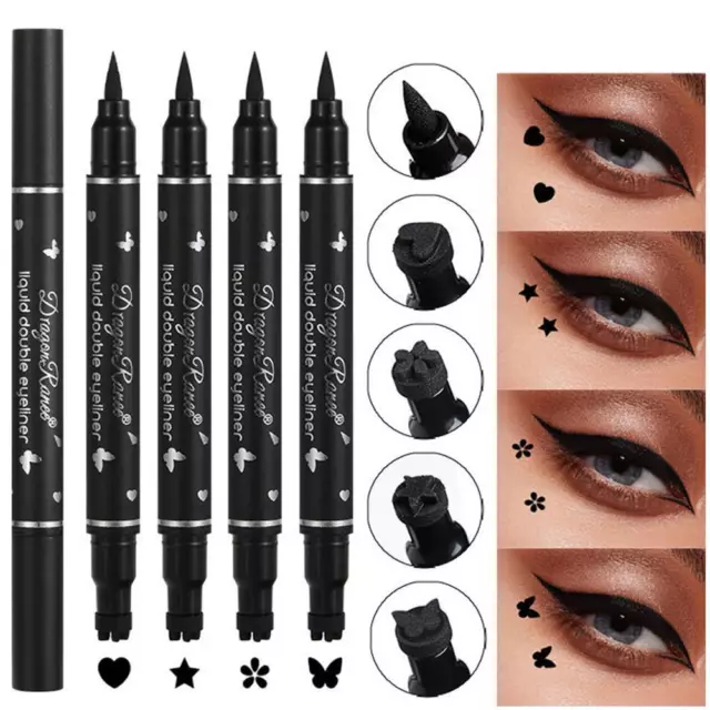 Double-Head Liquid Eyeliner Stamp Black Seal Eye Liner Star Moon Pen Heart Q1F5