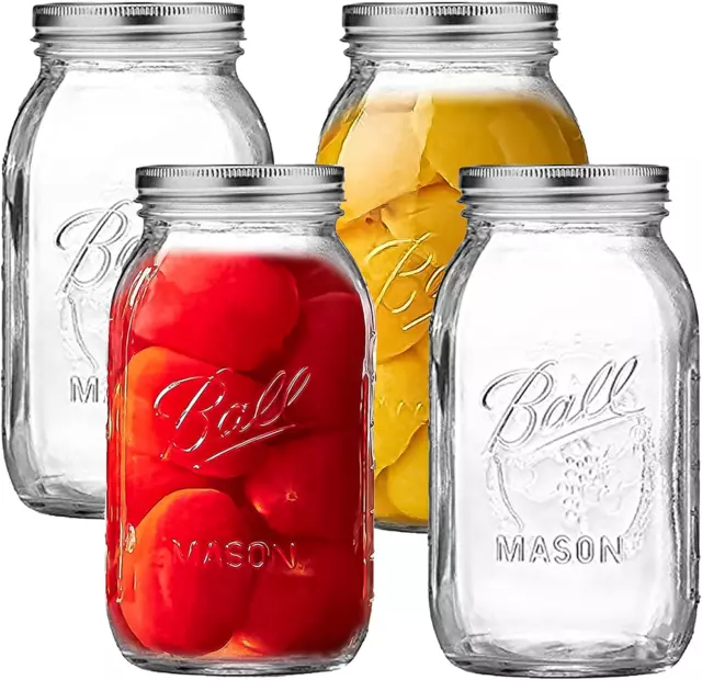 Regular Mouth Mason Jars 32 Oz - (4 Pack) -  Regular Mouth Quart 32-Ounces Mason