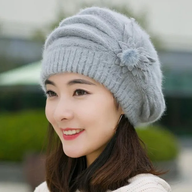 Slouch Hat Crochet Warm Knit Fur Winter Hat Lady Fashion Knitted Soft Women Cap 2