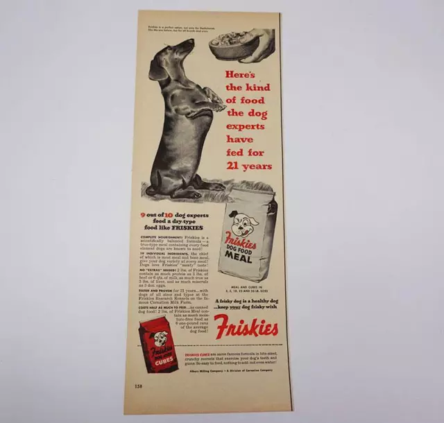 Friskies Dog Food Dackel Zeitschrift Anzeige Aufdruck Design Werbung