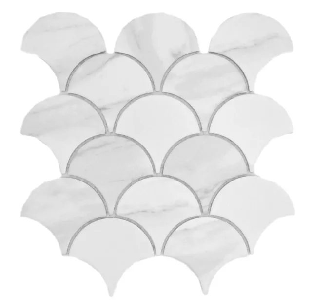 Mosaico de cerámica compartimentos azulejos carara escamas de pescado blanco gris mate | 10 alfombras