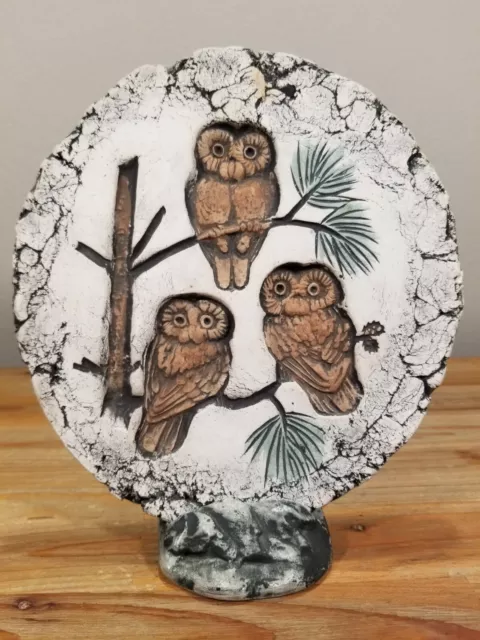 Vintage Shapes of Clay Mount St. Helen's Volcano Ash Three Owls With Stand Signe