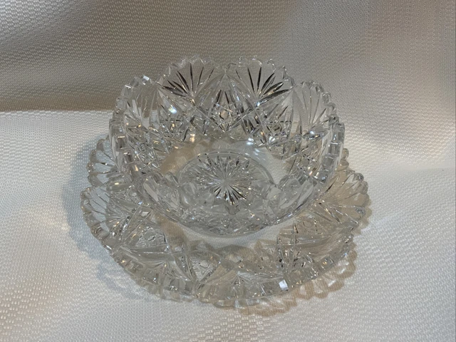Antique  Hawkes  American Brilliant Period Cut Glass Bowl And Underplate
