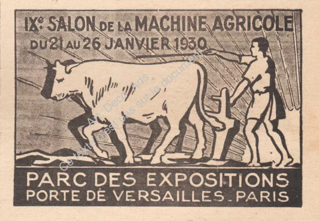 1930 IXe Salon de la Machine Agricole Parc des Expositions Tracteur Agricole
