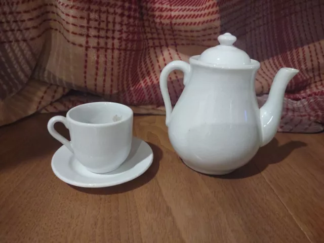 Railroad Diner Cup 2 1/4" Tall  Saucer 4" Diameter And Pitcher 5 1/2" Tall