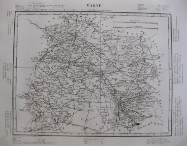 1835 Carte Atlas Géographique France Département Marne