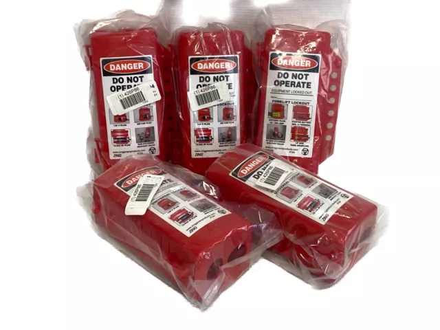 (5) ZING Universal Plug Lockout Red for Max 4” Plug 1-1/4” Cord 5/16” Shackle