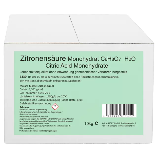 Zitronensäure Monohydrat E330 10kg in Lebensmittelqualität FCC