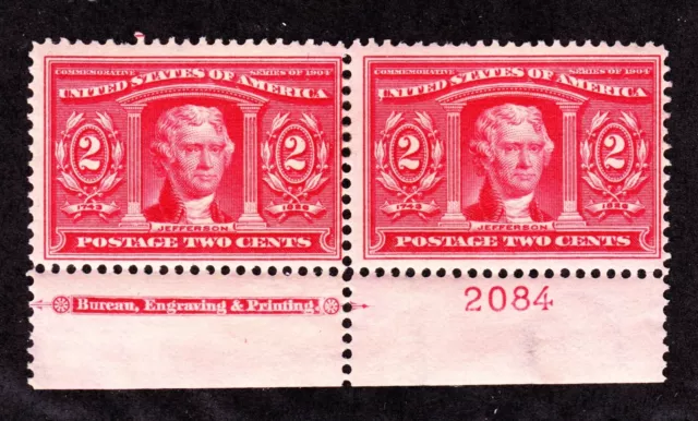 US 324 2c Louisiana Purchase Mint Bottom MI Plate Pair #2084 F-VF OG H SCV $75