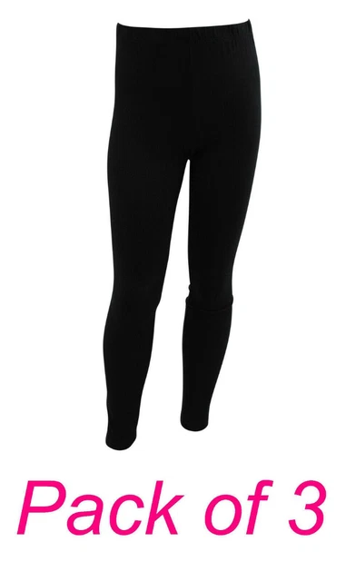 Pack of 3 Girls Full Length Leggings Cotton STRETCH Black Age 10 11 12 Years