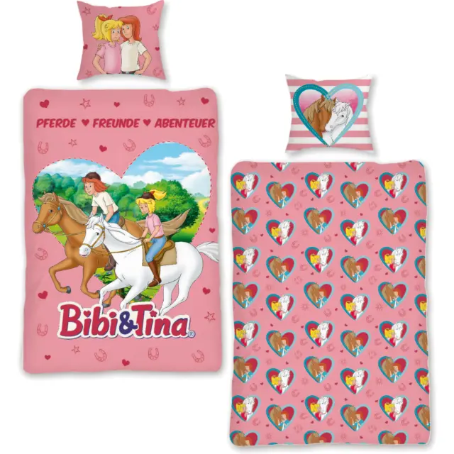 Bibi und Tina Bettwäsche 135x200 80x80 Baumwolle Kinderbettwäsche für Mädchen