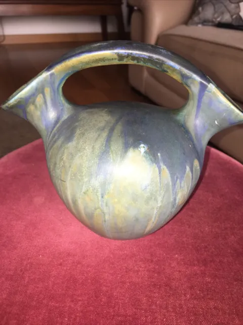 METENIER (?) vase boule a 2 ouvertures grés flamé art déco signature Visible