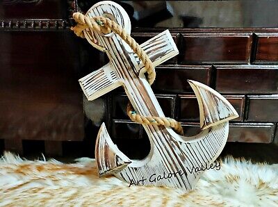 Nautical Wooden Anchor with Rope Wall Hanging Decor, beach themed coastal anchor