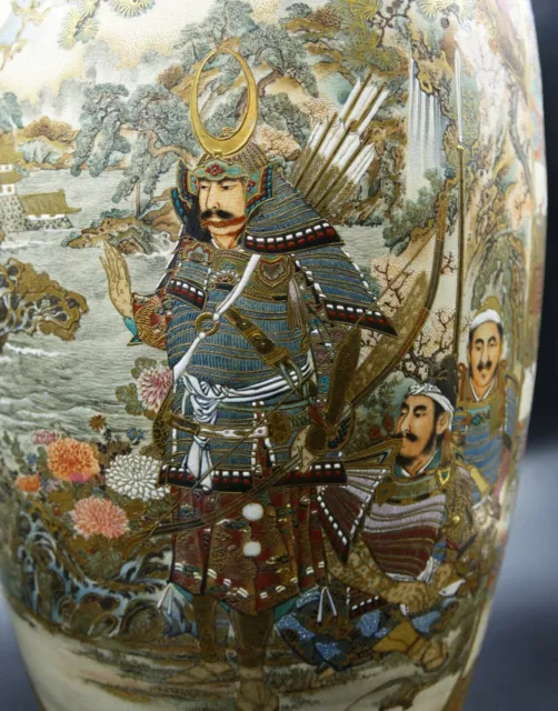 UNIQUE Japanese Satsuma Meiji Period Vase Samurai Warriors in Winter Landscape 2