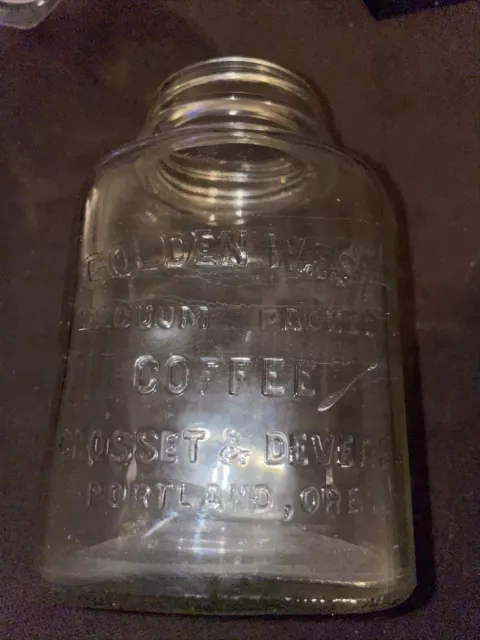 GOLDEN WEST Vacuum Packed Coffee Glass Storage Jar Closset & Devers Portland Ore