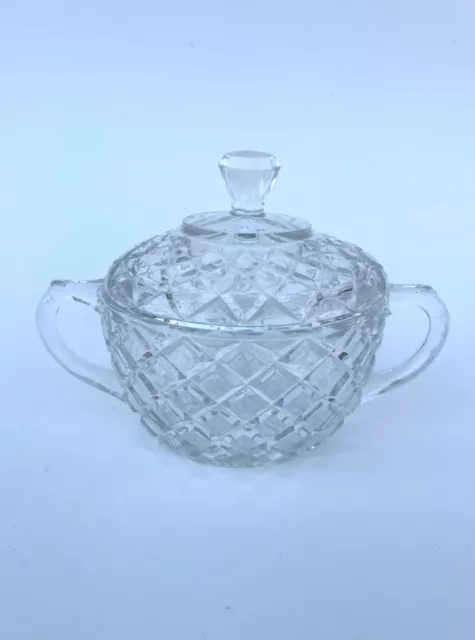 Vintage 1950s Double Handle Anchor Hocking Waterford Waffle Pattern Sugar Bowl