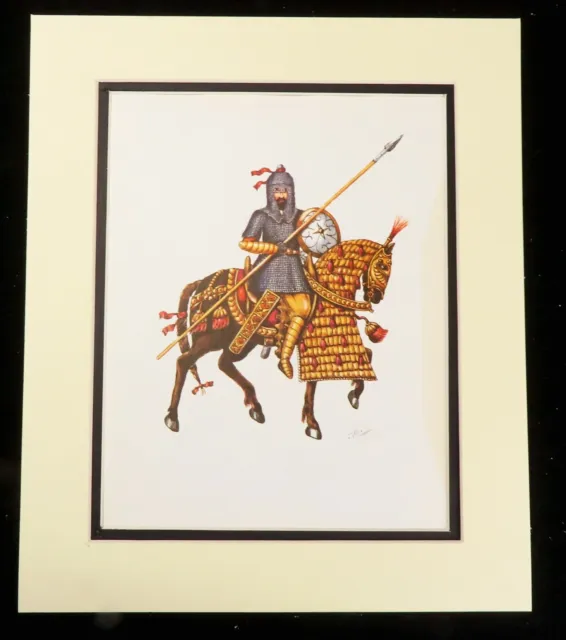 Antiguo Persa Soldado Blindado Caballo Militar Vestido Traje Vintage Print 1950