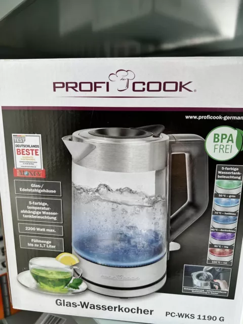 ProfiCook PC-WKS 1190G Wasserkocher Glaswasserkocher Edelstahl LED 1,7 2200W