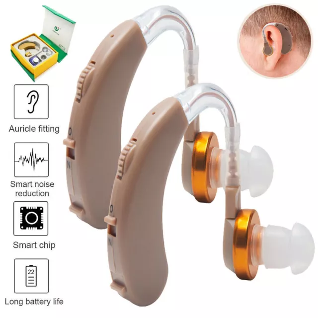 2x Hearing Aids Aid Behind Ear Adjustable Tone Voice Sound Digital Amplifier Kit