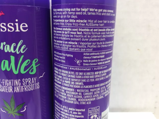 Aussie Miracle Waves Frizz-Fighting Spray with Hemp Seed Oil, 5.7oz, LOT OF 3 3