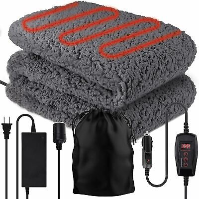 Zone Tech Sherpa Fleece Thermal Travel Camping Blanket 12V Remote and Home Plug