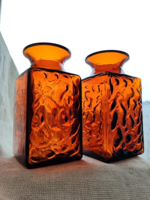 Rare Vintage Manganese Glass vase 2pcs for flowers Made in USSR AMBER 14,7 x 8cm