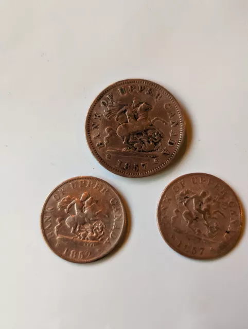 Bank of Upper Canada Bank Token Penny and Half-Penny Copper Coins: 1852, 1857 x2