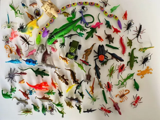 Plastic Toy Animal Figures Mixed Lot of Over 50 Insects and Dinosaurs