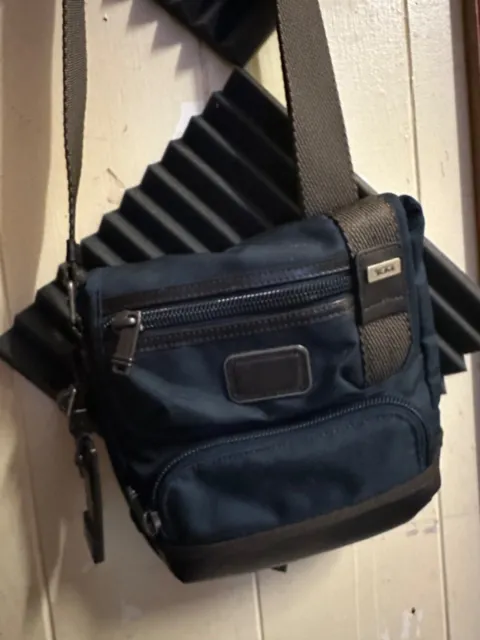 Tumi Alpha Kerby Crossbody Shoulder Bag Blue/ Brown Leather Trim