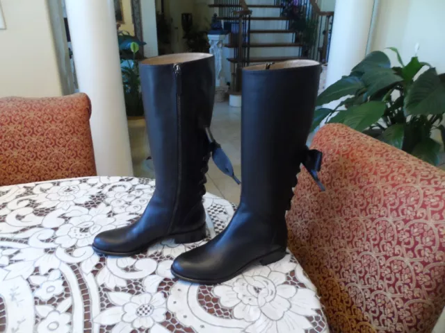 VALENTINO GARAVANI BLACK Leather Riding Boots w/Back Lace Up Leather ...